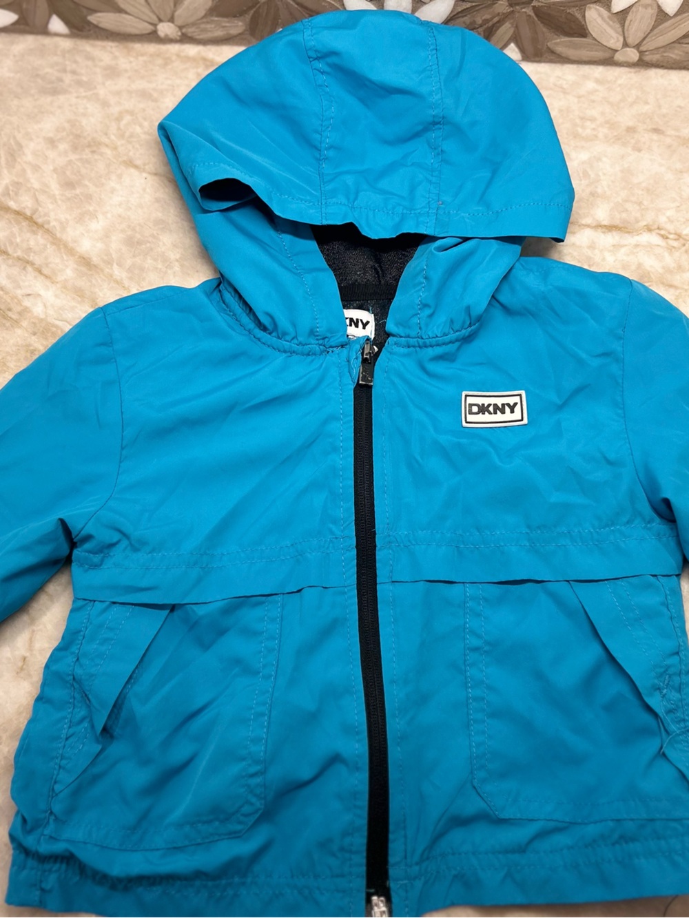 DKNY Kids Hooded Raincoat in Bright Turquoise